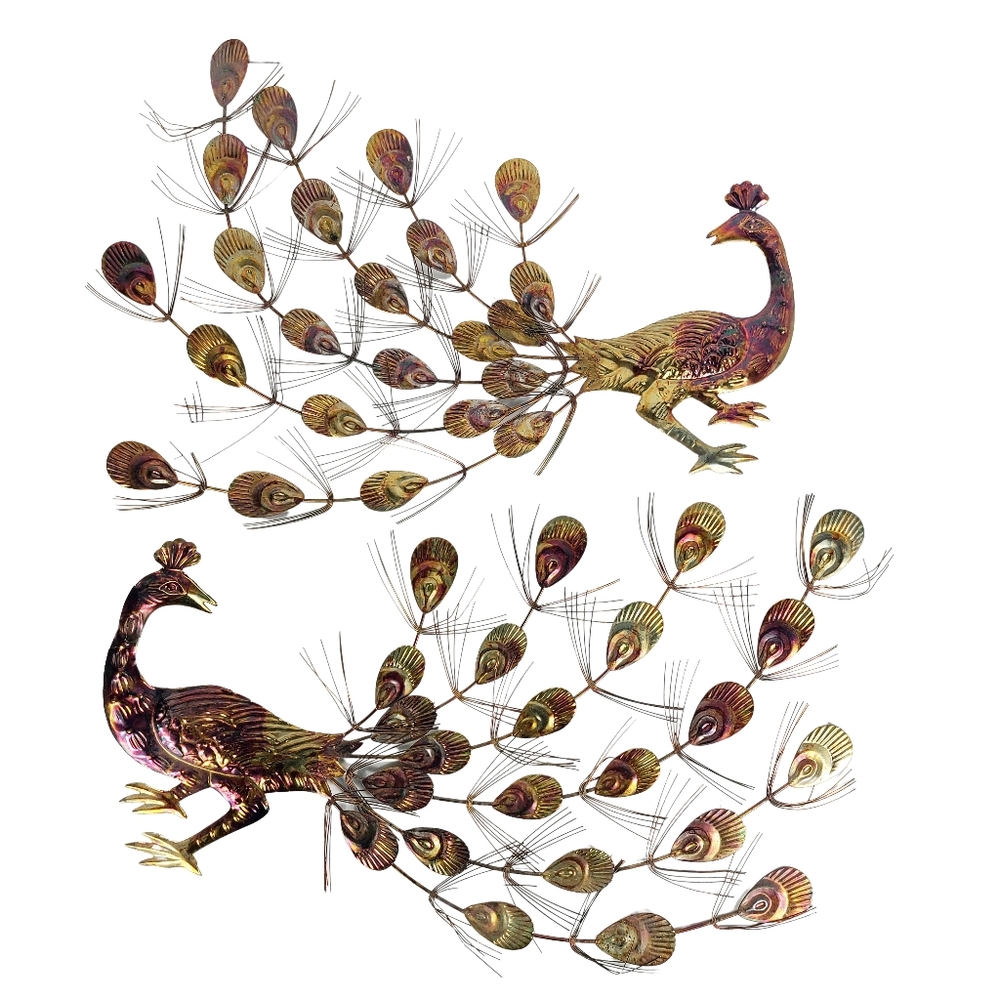 SET OF TWO METAL PEACOCK WALL HANGINGS